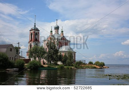Forty Martyrs Church in the mouth of the river Trubezh. Golden ring of Russia