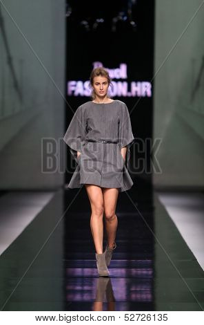 ZAGREB, CROATIA - OCTOBER 19: Fashion model wearing clothes designed by Pavla Aleksic on the 'Fashion.hr' show on October 19, 2013 in Zagreb, Croatia.