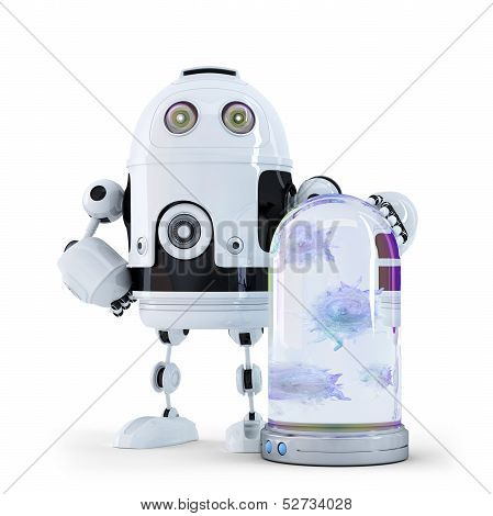 Robot And Viruses Caught In The Container.