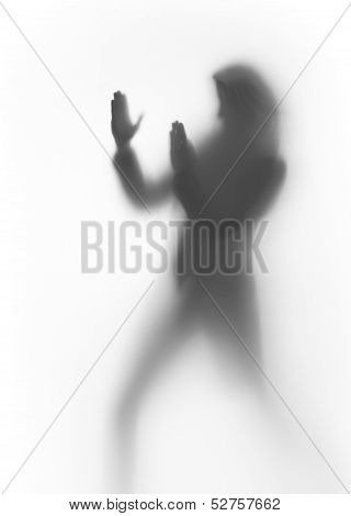 Woman body, silhouette, shows fight, karate self defense
