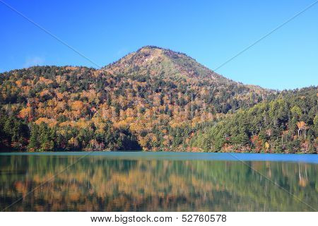 Mountain And Pond In Autumn