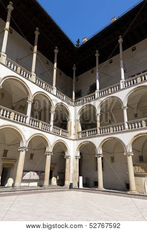 arcaded courtyard of royal castle wawel in cracow in poland