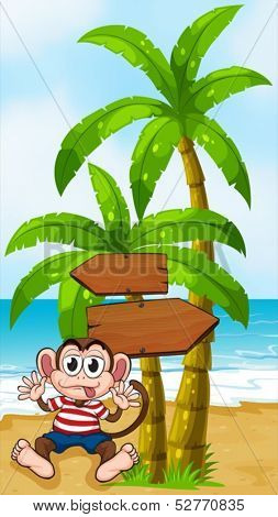 Illustration of a boastful monkey at the beach near the arrowboards