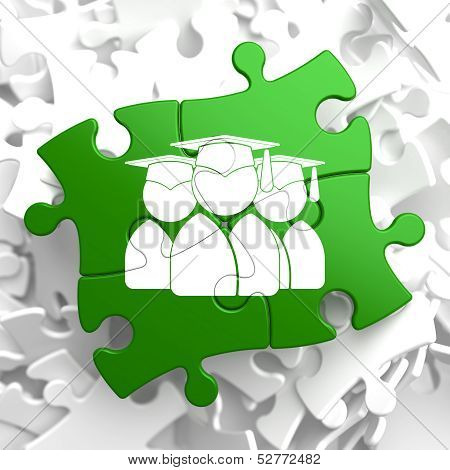 Group of Graduates Icon on Green Puzzle.