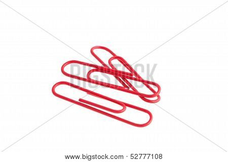 Red Paper Clips Isolated On White Background