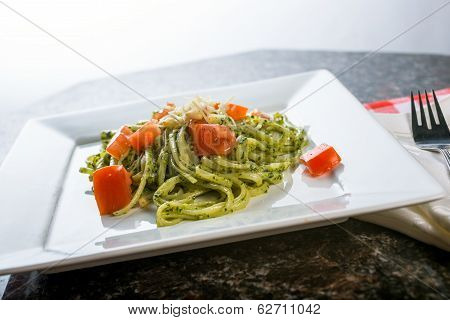 Fettucini Pasta With Pesto Sauce