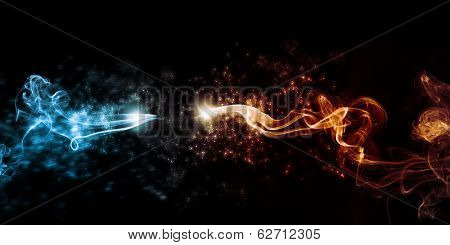 Conceptual image with flash of lightning against dark background