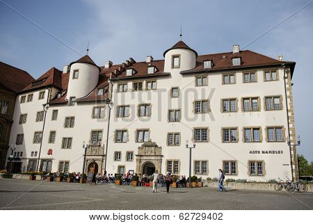 STUTTGART, GERMANY - APRIL 01, 2014: Historical Renaissance Building - Historical architecture of the Alte Kanzlei on Schillerplatz Square