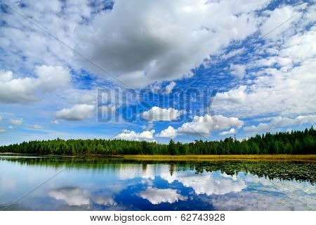 Lake Engozero And Dramatic Clouds. North Karelia, Russia