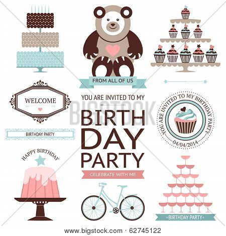 Vector Set Of Birthday Celebration Icon Isolated On White