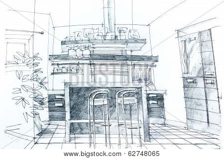 Graphic Sketch Of Kitchen