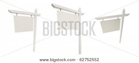 Set of 3 Different Angled Blank Real Estate Signs with Clipping Path Isolated on White.