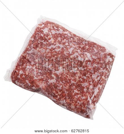 Ground Frozen Beef In A PLastic Package