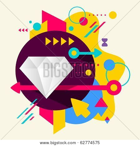 Diamond On Abstract Colorful Spotted Background With Different Elements