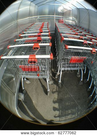Shopping Baskets Connected By Chains