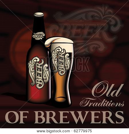 Poster With Bottle And Glass Of Beer