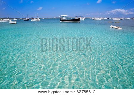 Formentera boats at Estany des Peix lake in Balearic Islands