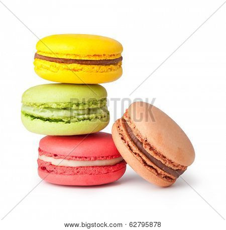 Tasty colorful macaroon on a white background