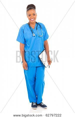 portrait of young african nurse isolated on white background