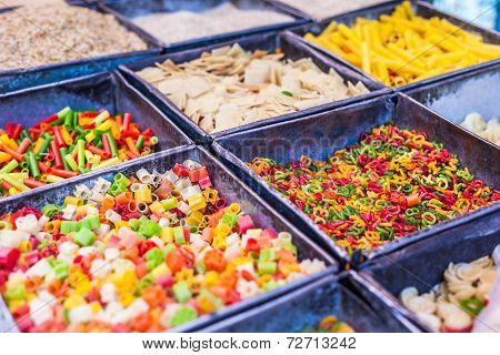 Colorful Food Macaroni Pasta Background In India Market