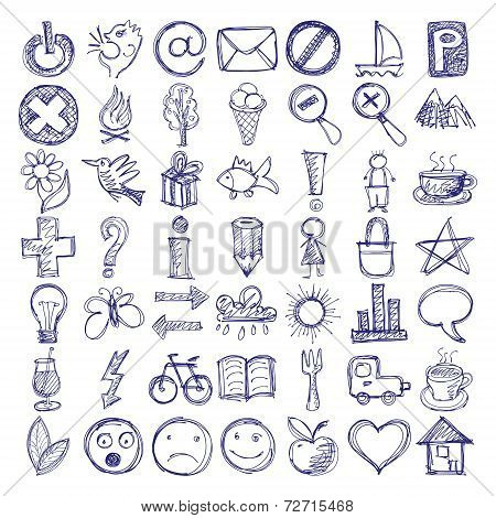 set of 49 hand draw web icon design elements