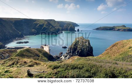 Mullion Cove island Cornwall UK the Lizard peninsula Mounts Bay near Helston