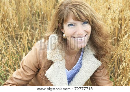Woman on wheat Big Smile