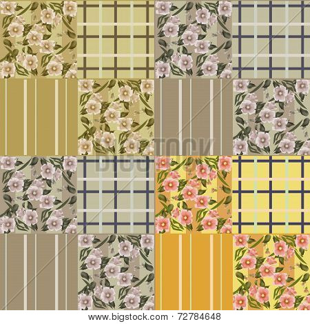Patchwork Seamless Checkered Floral Texture Pattern Background