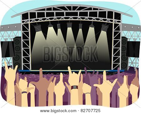 Cropped Illustration of Concert Goers Filling a Large Open Air Stadium