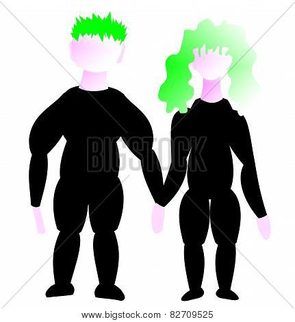 Sketch - A Girl And A Boy Holding Hands