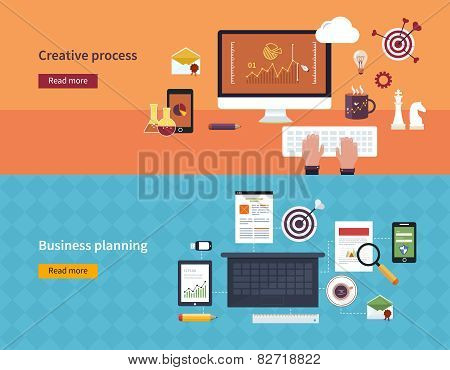 Set of flat design vector illustration concepts of creative process and business planning banners