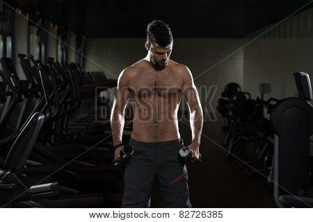 Young Man Exercising Biceps With Dumbbells
