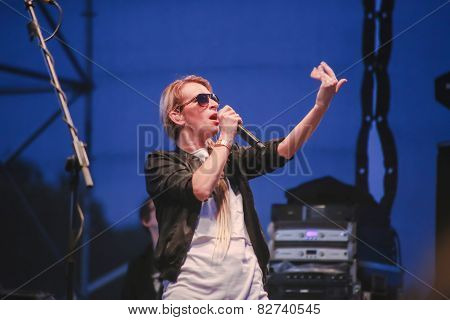 Guano Apes rock band perform during Most festival on Borovaya airfield in Minsk, July 3, 2014