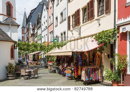 Center Of German Medieval City Bernkastel With Shopping Tourists