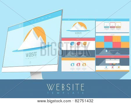 Creative colorful website template design with desktop for your business presentation.