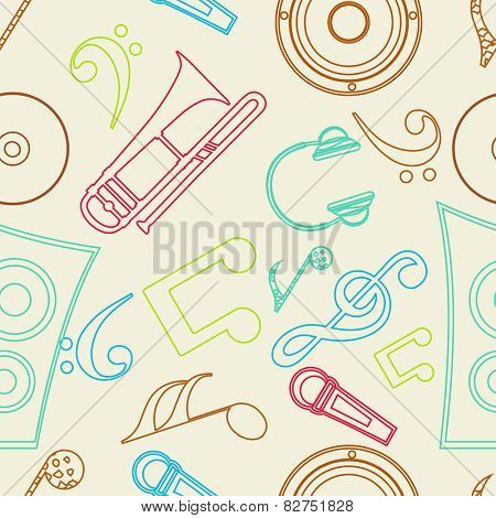 Seamless pattern with musical instrument and musical notes.