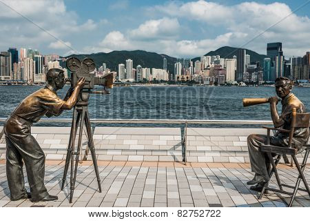 Kowloon , Hong Kong, China- June 9, 2014: statues Avenue of Stars Tsim Sha Tsui Kowloon in Hong Kong
