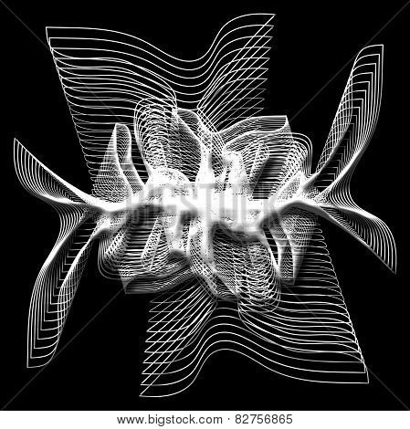 Objectless Graphical Composition With White Spiral Elements On Black Background