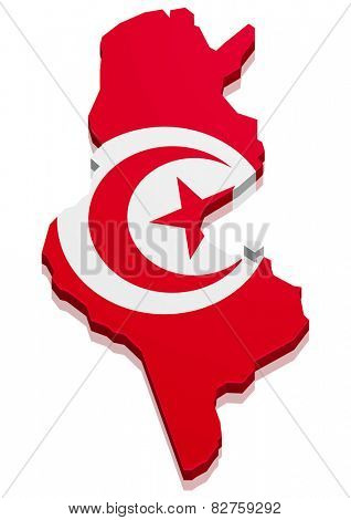 detailed illustration of a map of Tunesia with flag, eps10 vector