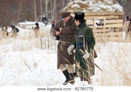 Civilian And Soldier Walking