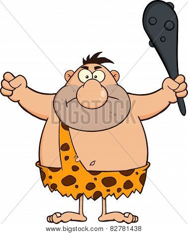Angry Caveman Cartoon Character Holding A Club