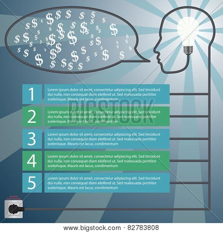 Infographic concept. Human head with the idea - light bulb