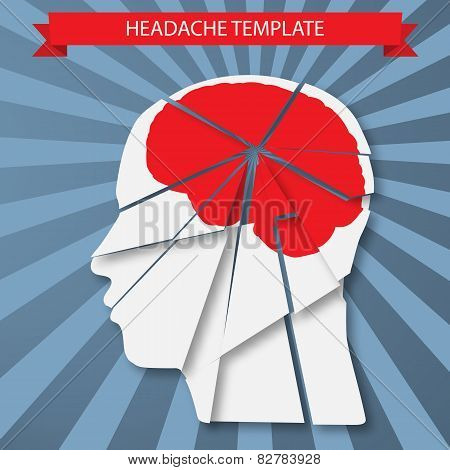 Headache. Silhouette of human head with red brain