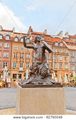 Mermaid Statue Of Old Town Market Place. Warsaw, Poland