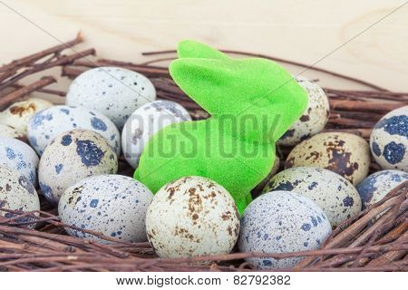 Green Easter bunny with quail eggs