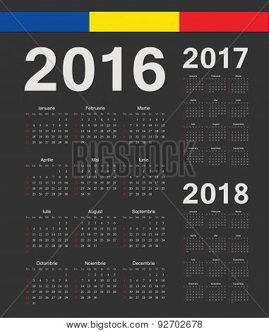 Set Of Black Romanian 2016, 2017, 2018 Year Vector Calendars
