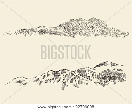 Mountains Contours Engraving Vector Hand Draw
