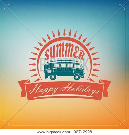 Retro Summer Holidays Hipster Label. Vector Design Elements On Coloful Summer Background