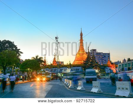 Night View Of Yangon Cityscape, Myanmar