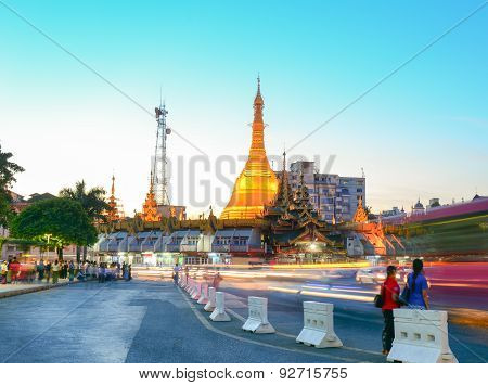 Night View Of Yangon Cityscape, Myanmar